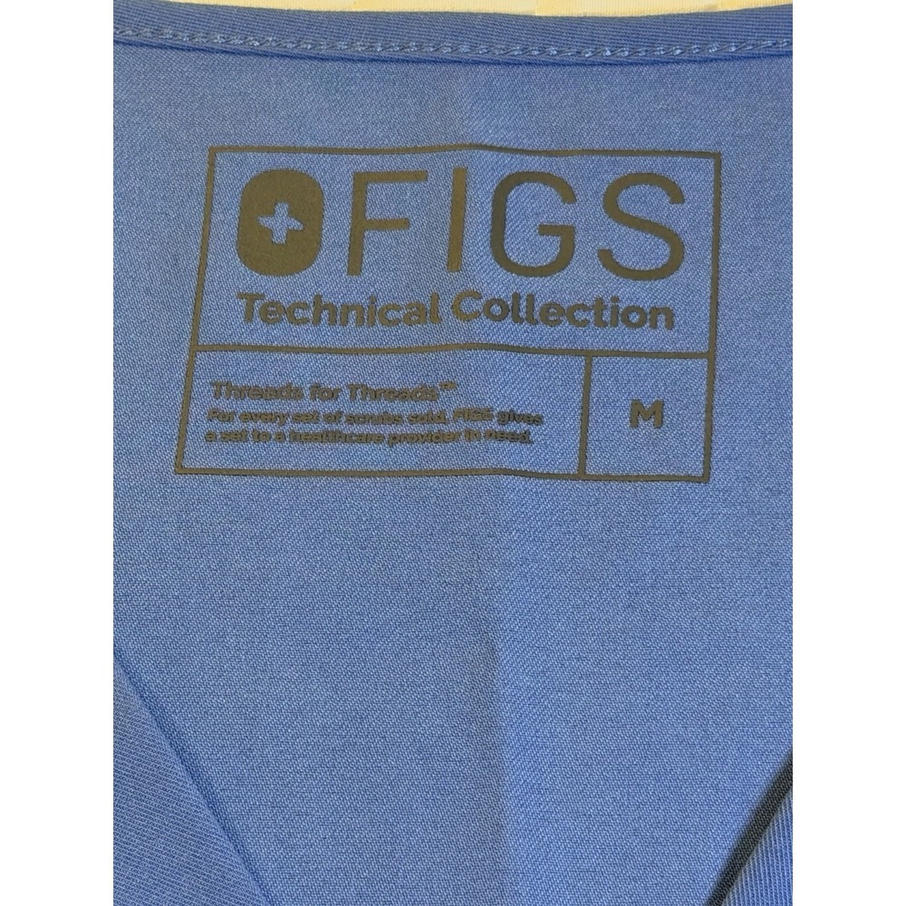 Figs Technical Collection Scrub Set Medium blue V Neck Top And Pants Tacked Hem - Picture 13 of 14
